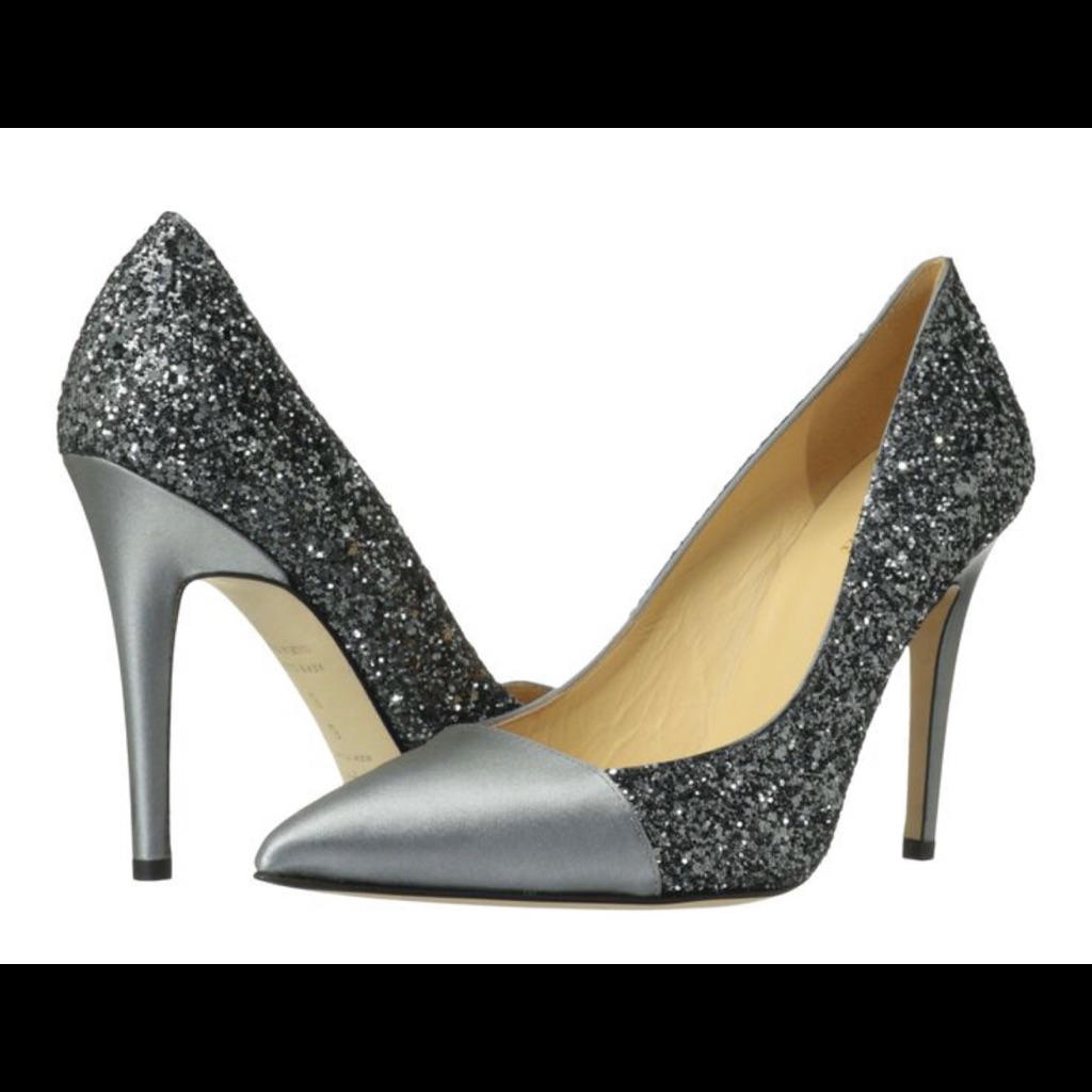 Kate Spade Leandre Anthracite/Glitter Smoke Grey Satin Pump Like New 9 1/2m